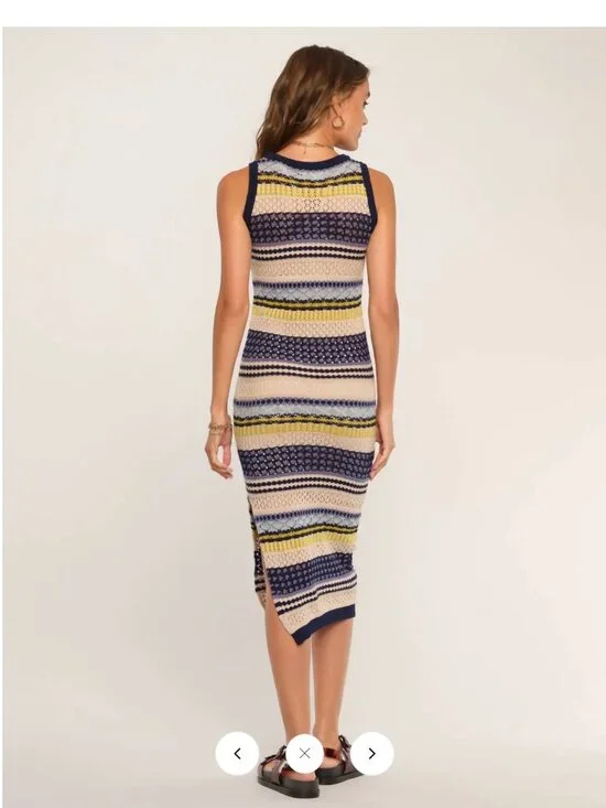 Heartloom Gimlet Crochet Midi Dress | Marina Stripe | Size XS | Pointelle Knit - Picture 4 of 7